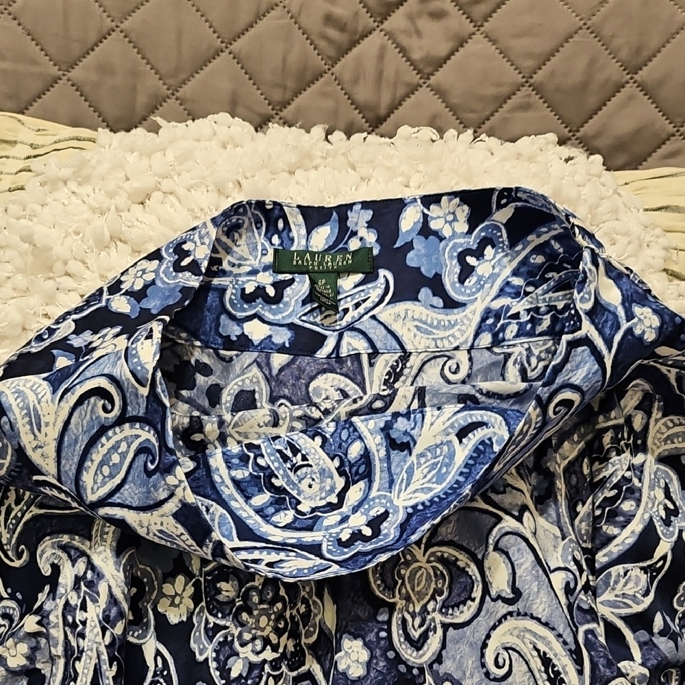 Lauren Ralph Lauren Blue and White Paisley Floral A-Line Pleated Skirt - Picture 9 of 16